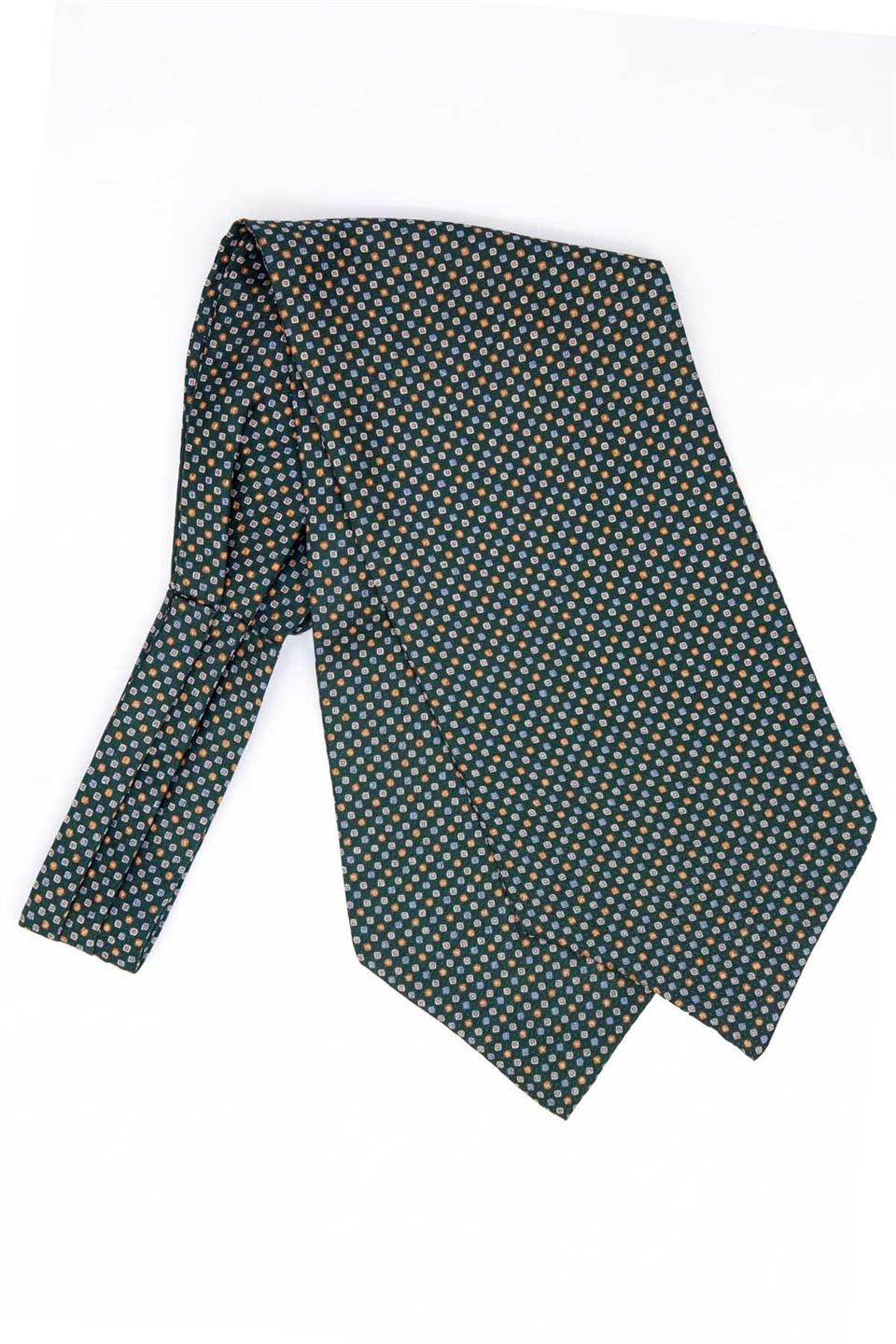 Küçük Desen Yeşil İtalyan İpek Ascot Kravat SAC20