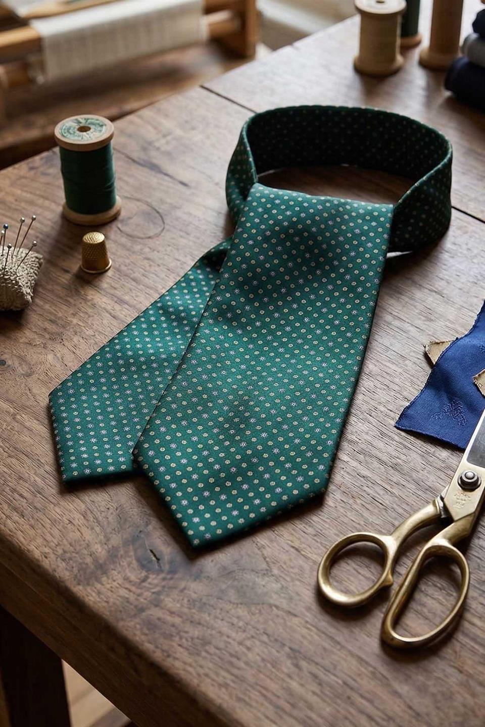 Küçük Desen Yeşil İtalyan İpek Ascot Kravat SAC54