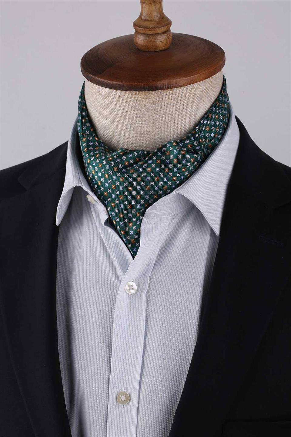 Küçük Desen Yeşil İtalyan İpek Ascot Kravat SAC20