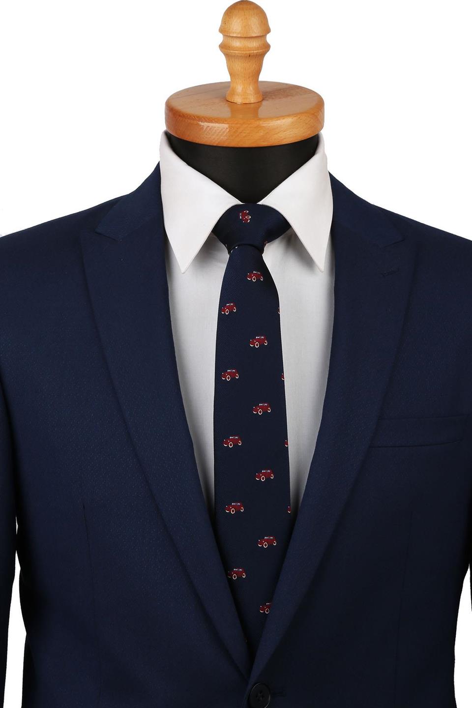 Lacivert Araba Desen Slim Kravat SK7076