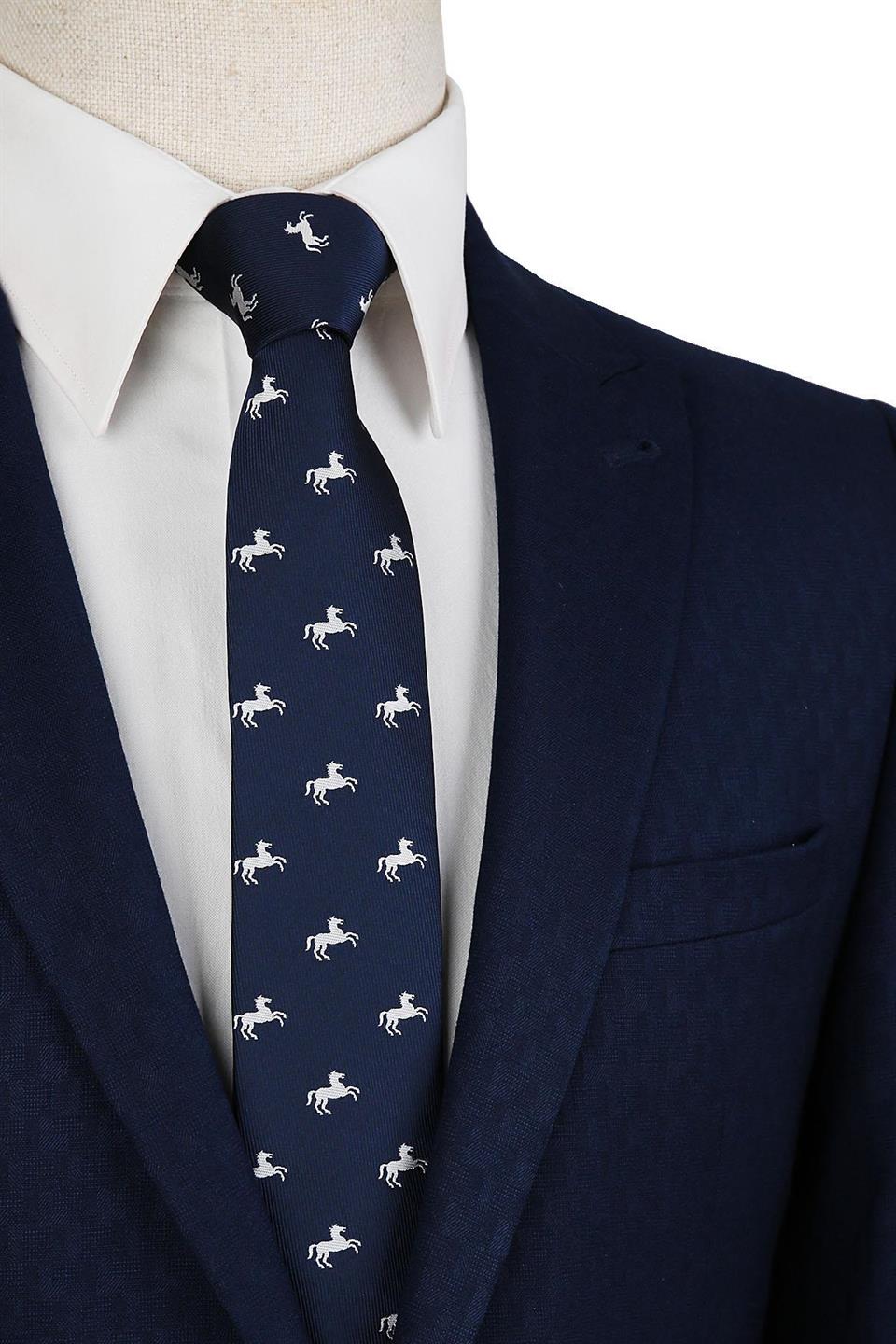 Lacivert At Figürlü Slim Kravat SK7031