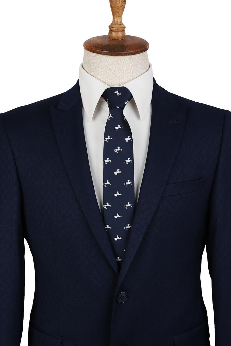 Lacivert At Figürlü Slim Kravat SK7031