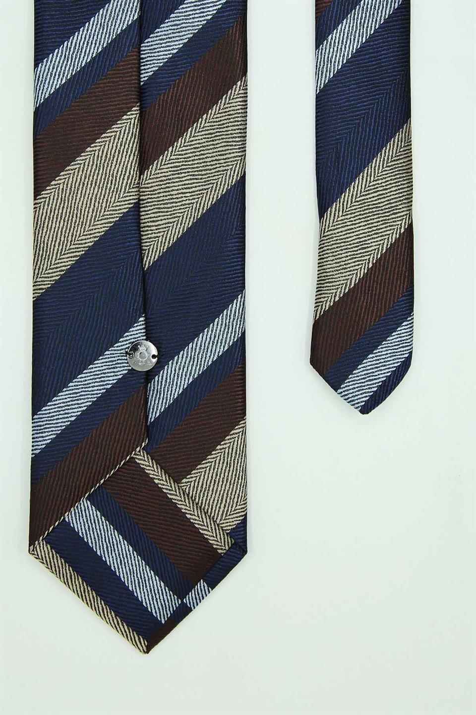 Lacivert - Bej Çizgi Kravat