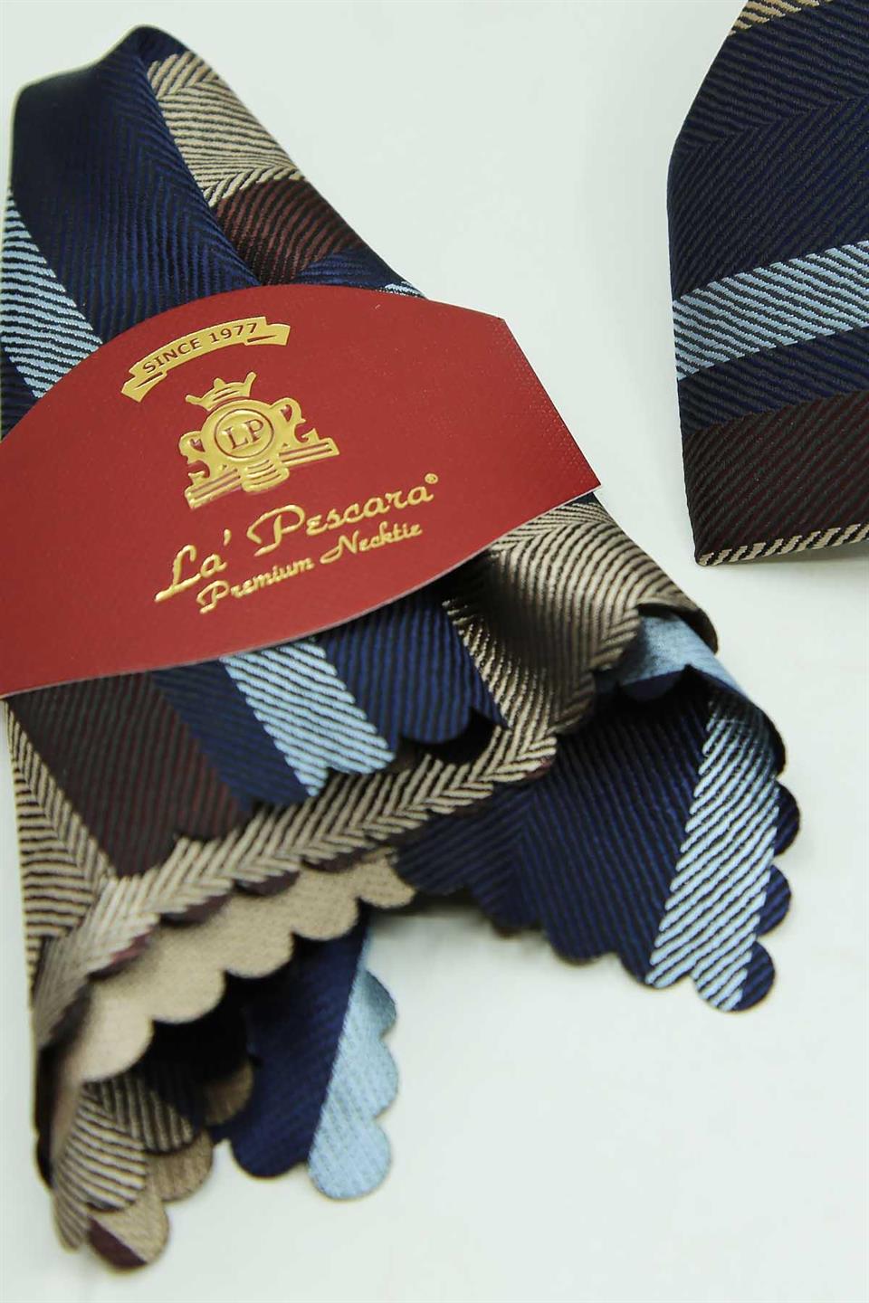 Lacivert - Bej Çizgi Kravat