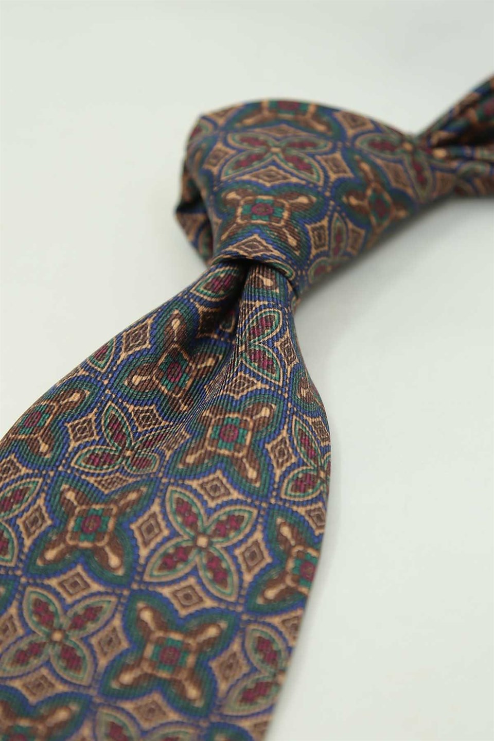 Lacivert - Bej Motif Desen İtalyan İpek Kravat İK2479