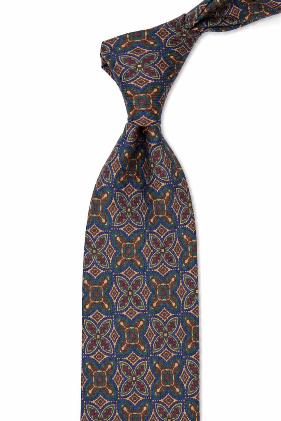 Lacivert - Bej Motif Desen İtalyan İpek Kravat İK2479