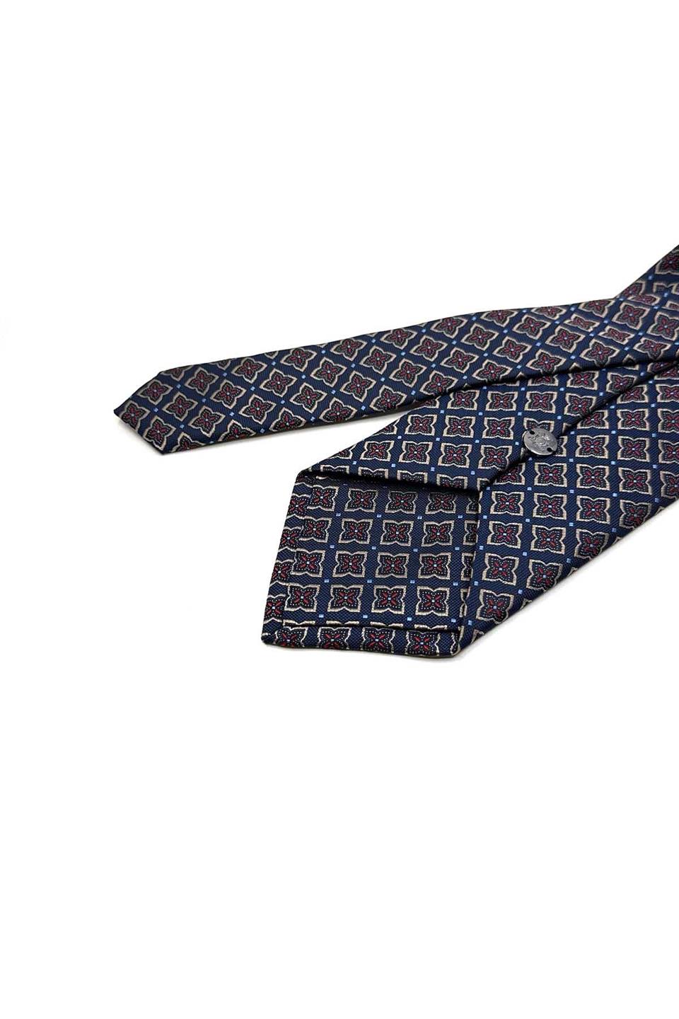Lacivert - Bej Motif Desen Mendilli Klasik Kravat KK13482