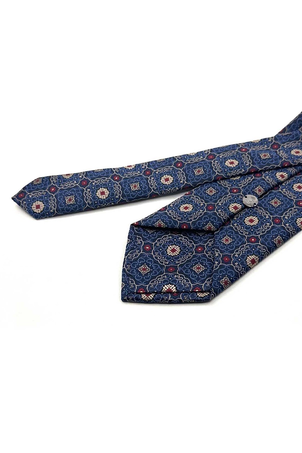 Lacivert Bej Motif Desen Mendilli Klasik Kravat KK13756
