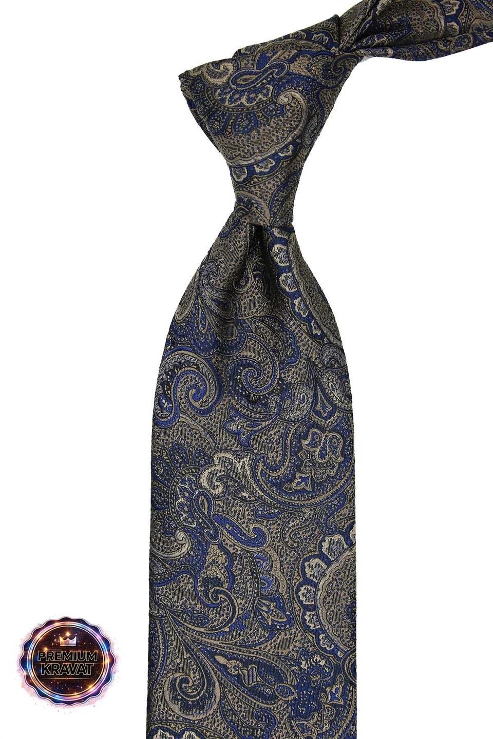 Lacivert - Bej Şal Kravat