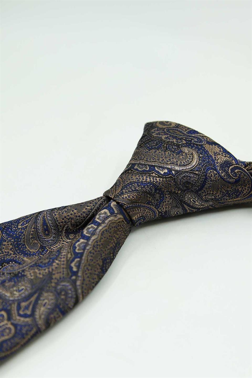 Lacivert - Bej Şal Kravat