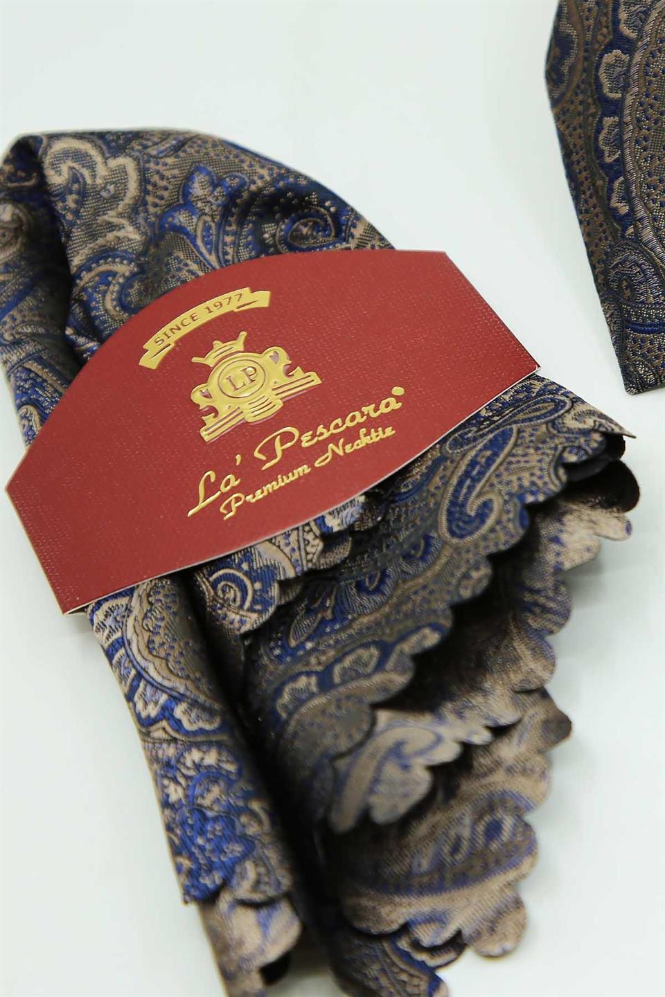 Lacivert - Bej Şal Kravat