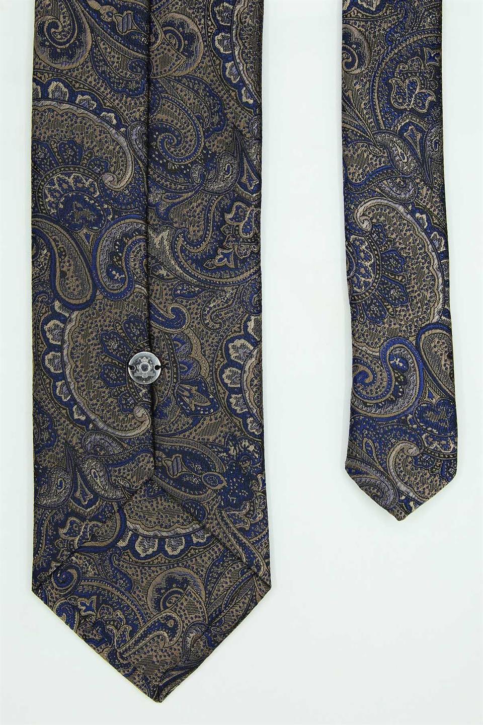 Lacivert - Bej Şal Kravat