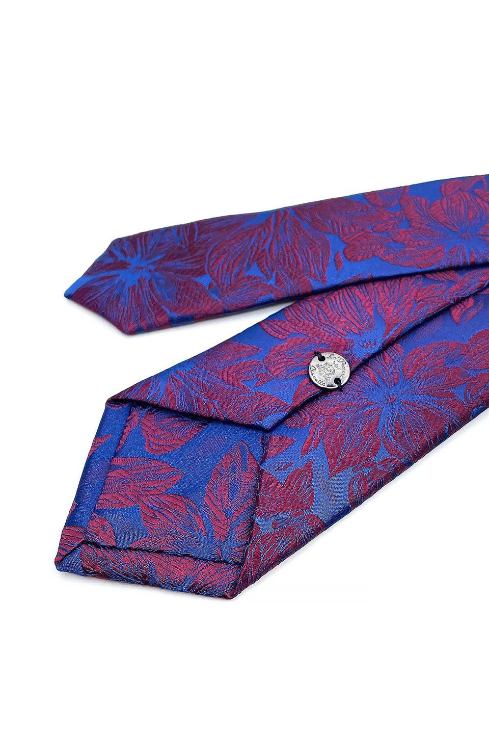 Lacivert - Bordo Çiçek Desen İnce Kravat SK7609