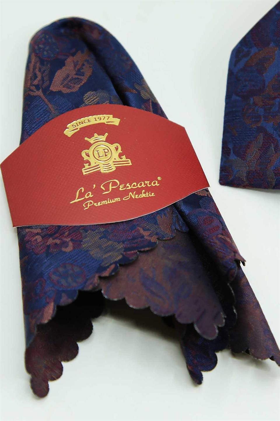 Lacivert - Bordo Çiçek Kravat