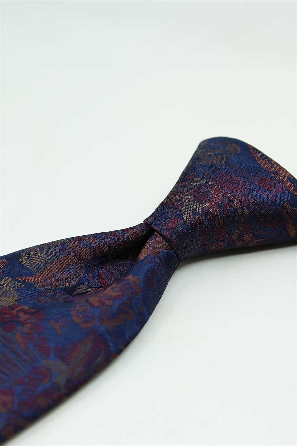 Lacivert - Bordo Çiçek Kravat
