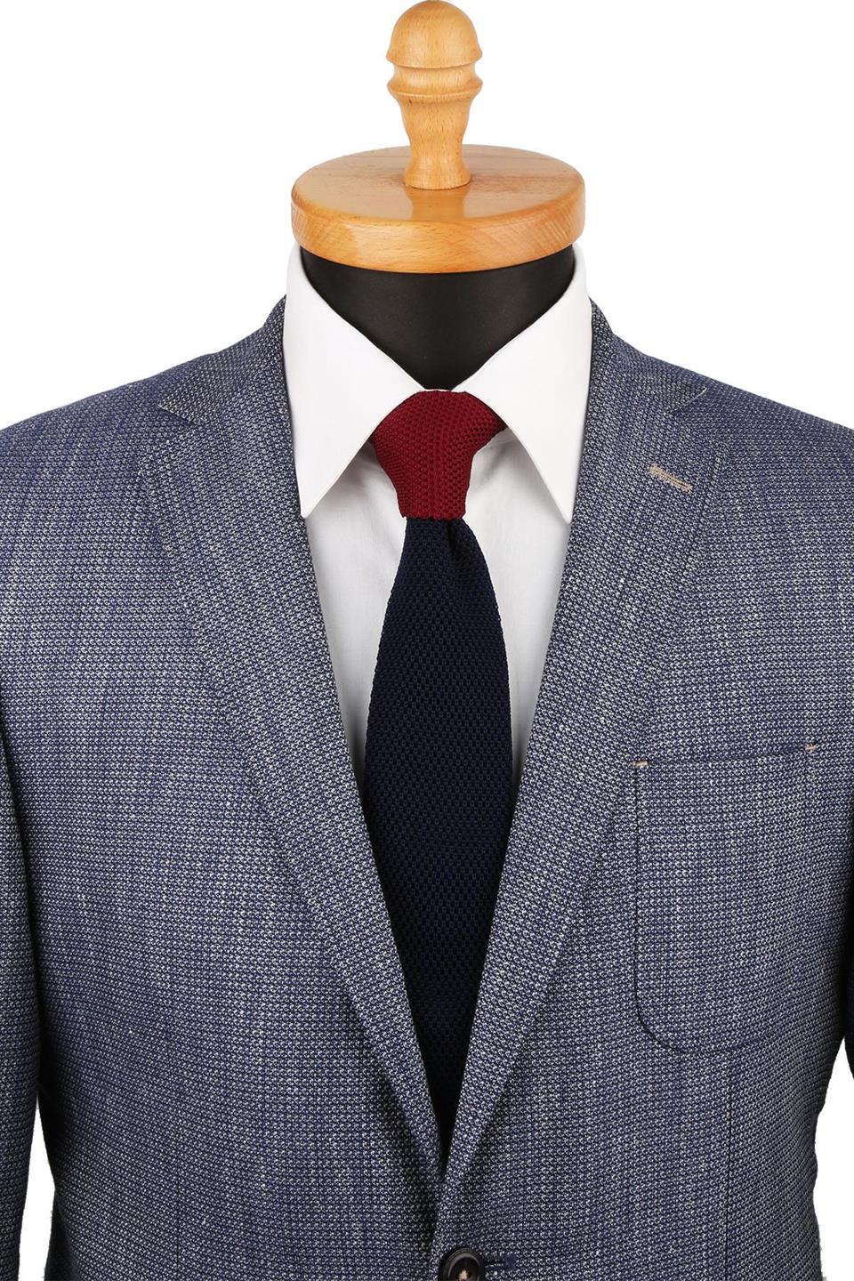Lacivert - Bordo Düz Örgü Kravat ÖR8266