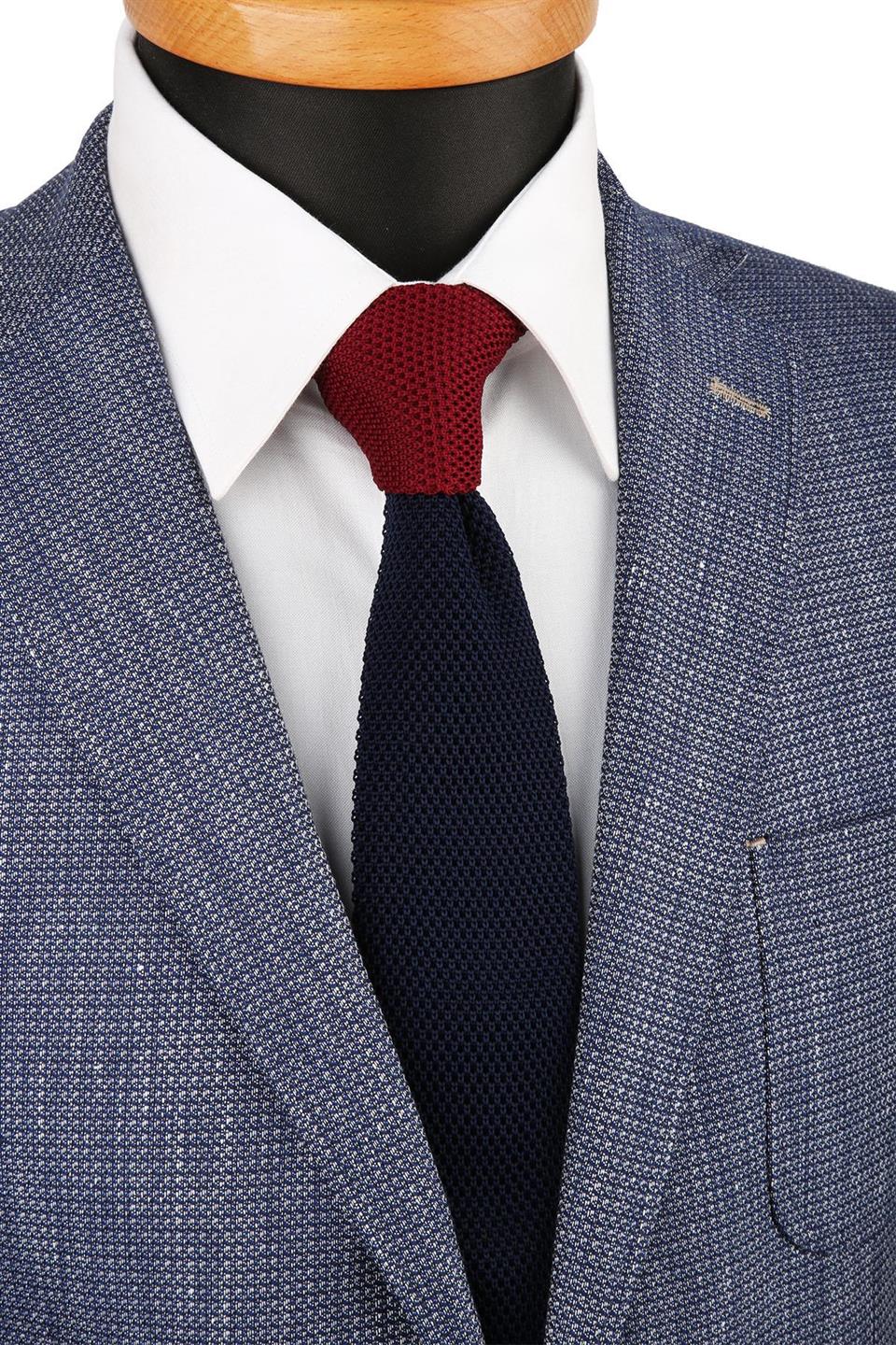 Lacivert - Bordo Düz Örgü Kravat ÖR8266