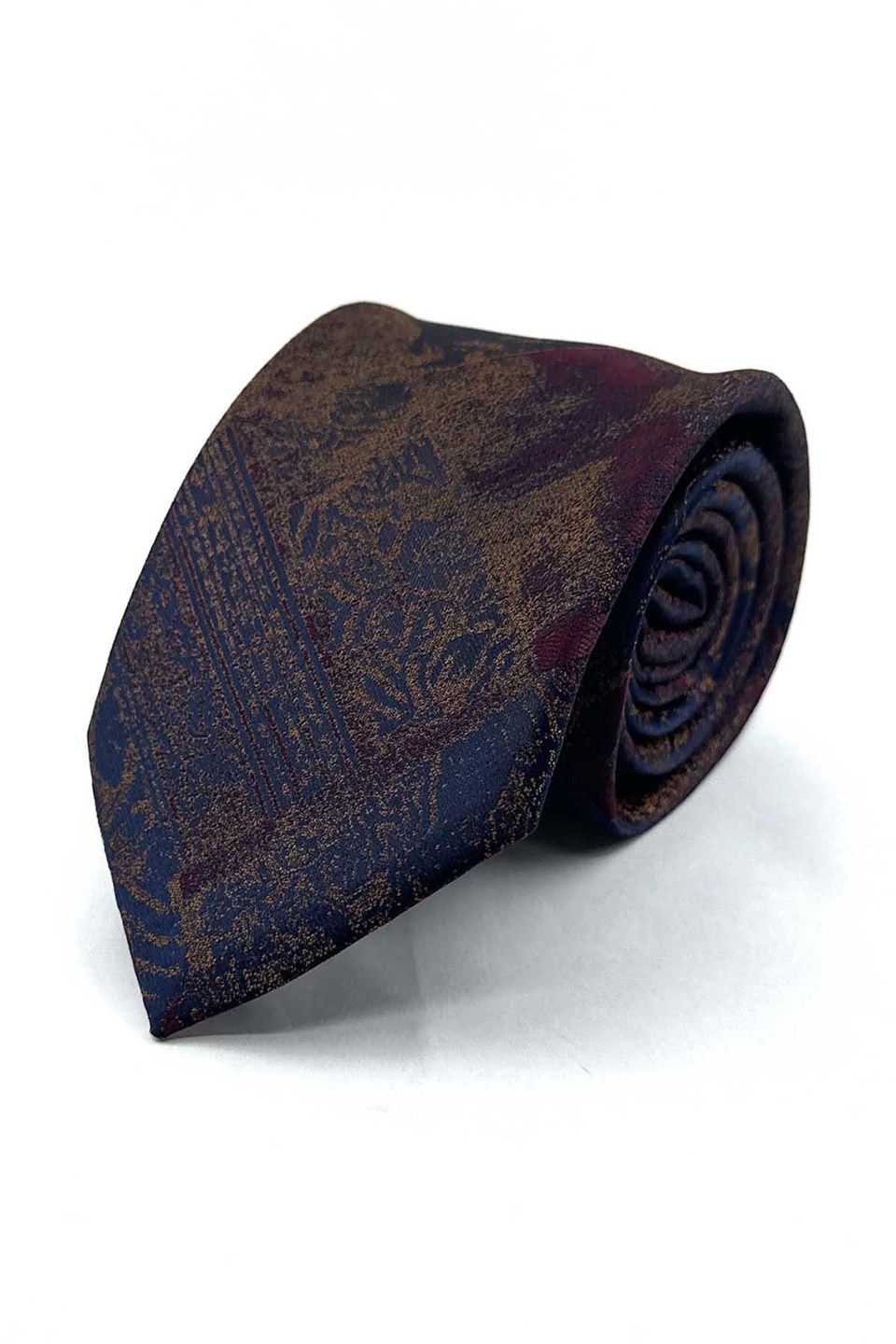 Lacivert Bordo Gold Motif Desen Mendilli Klasik Kravat KK13966
