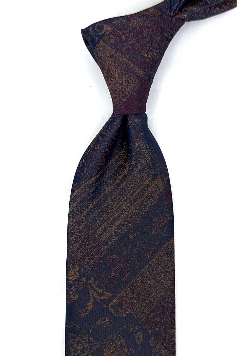 Lacivert Bordo Gold Motif Desen Mendilli Klasik Kravat KK13966