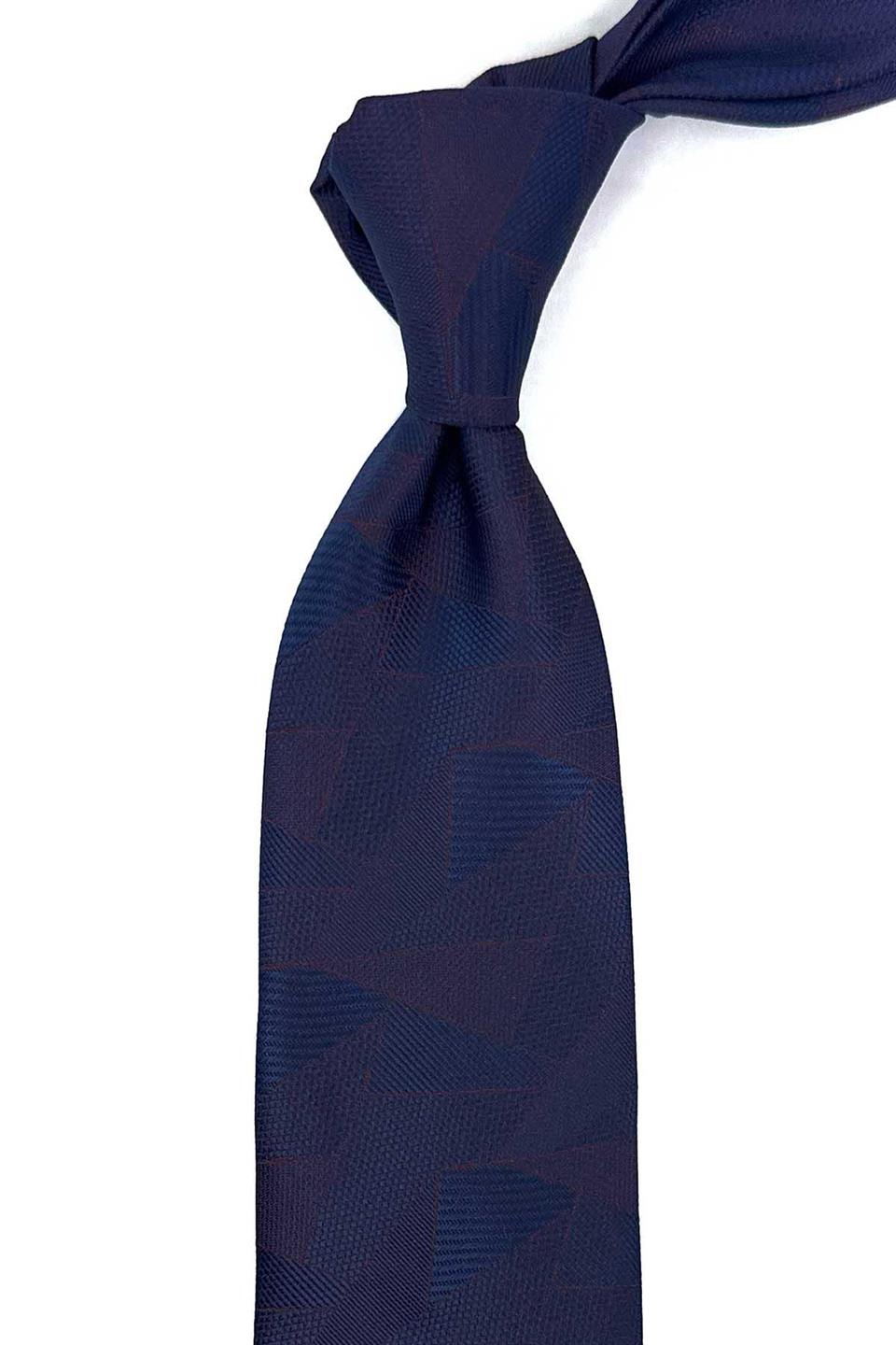 Lacivert - Bordo Motif Desen Mendilli Klasik Kravat KK12293