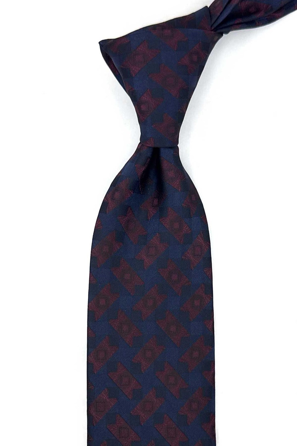 Lacivert Bordo Motif Desen Mendilli Klasik Kravat KK13934