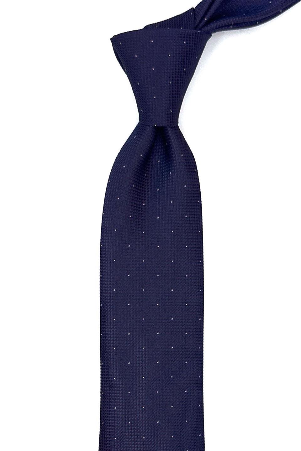 Lacivert - Bordo Nokta Desen İnce Kravat SK7924