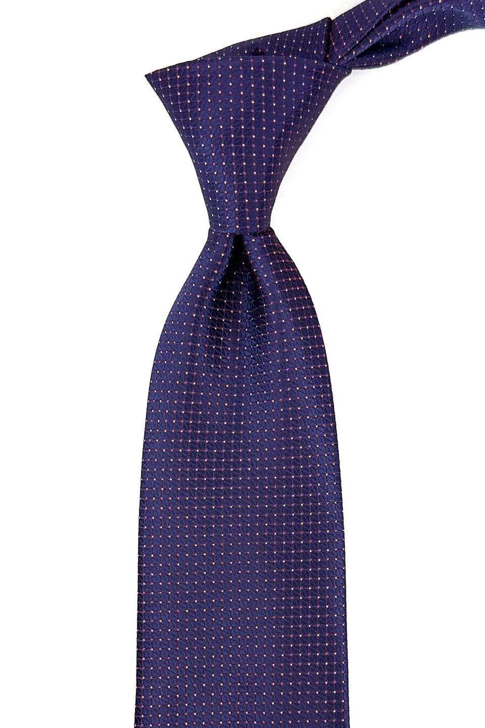 Lacivert - Bordo Nokta Desen Mendilli Klasik Kravat KK11110