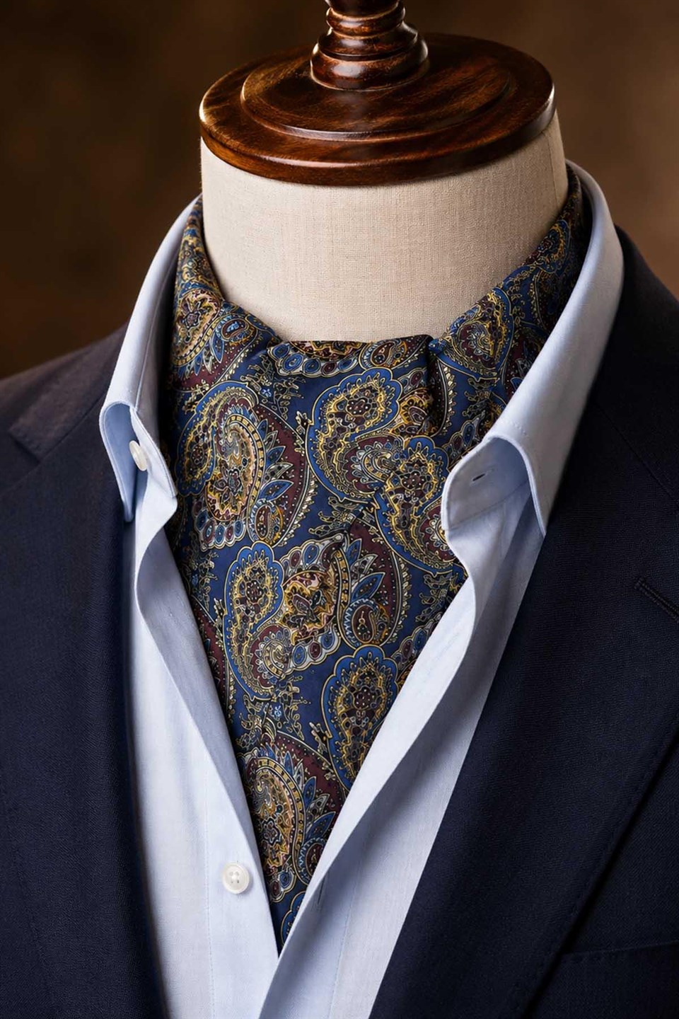 Lacivert Bordo Şal Desen İtalyan Ascot Kravat SAC114