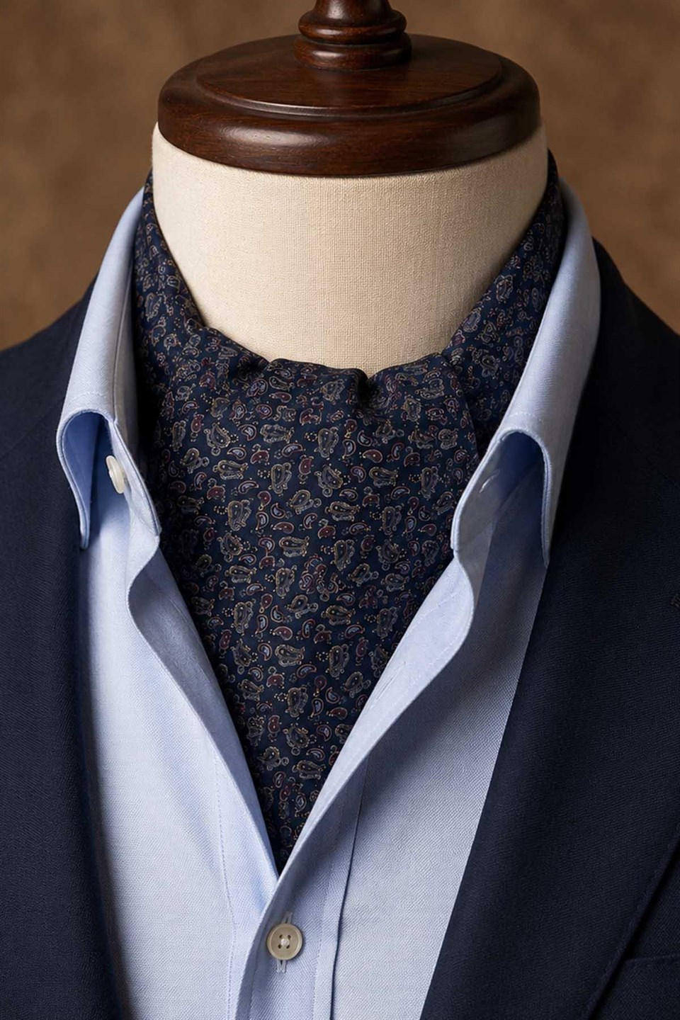 Lacivert Bordo Şal Desen İtalyan İpek Ascot Kravat SAC72