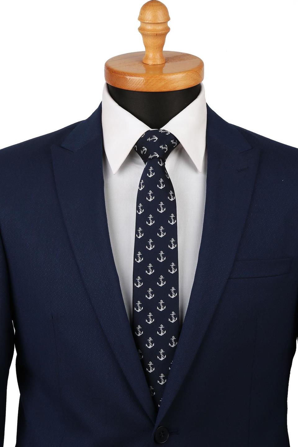 Lacivert Çapa Desen Slim Kravat SK7073