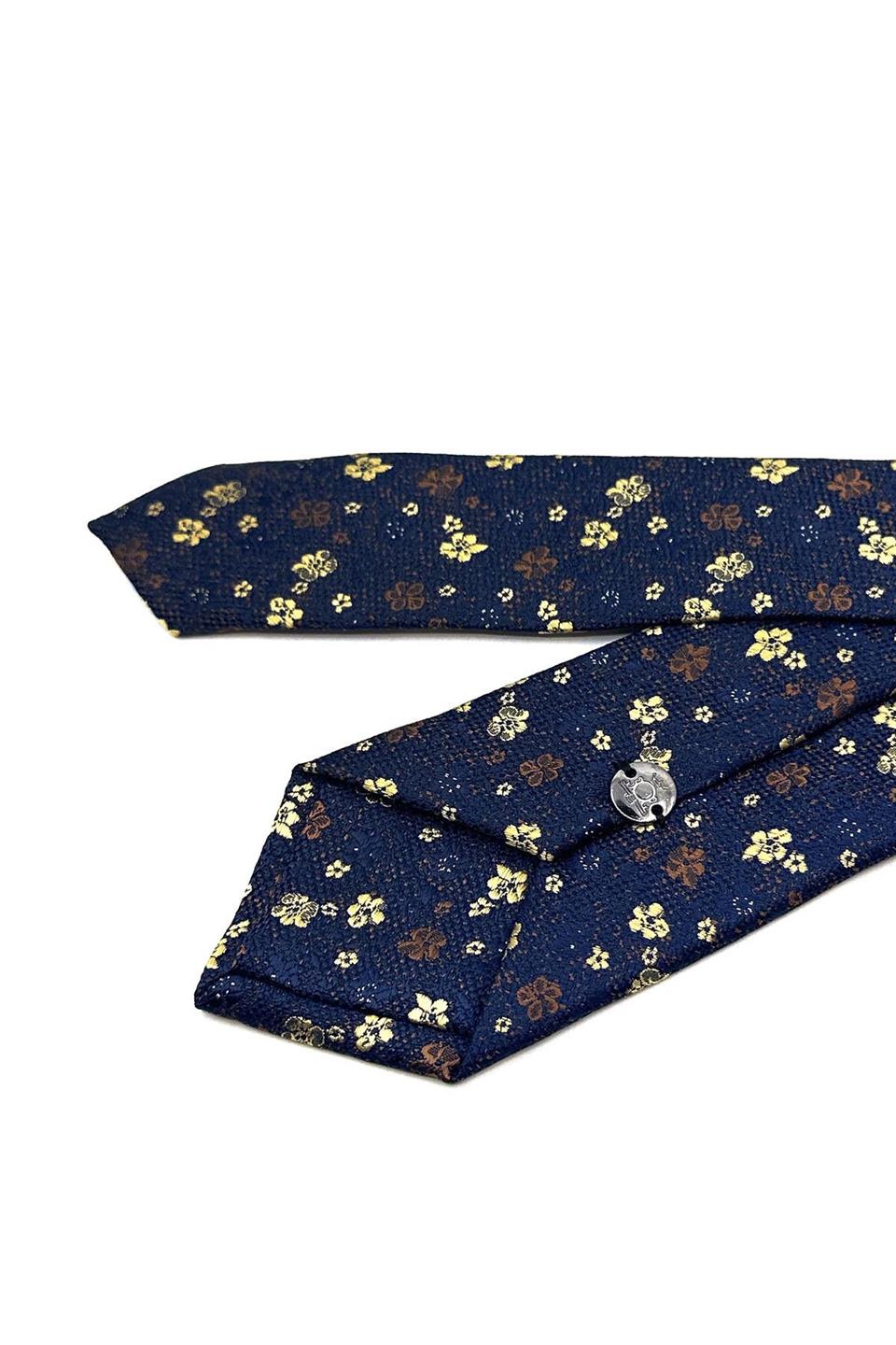 Lacivert Çiçek Desen İnce Kravat SK7938