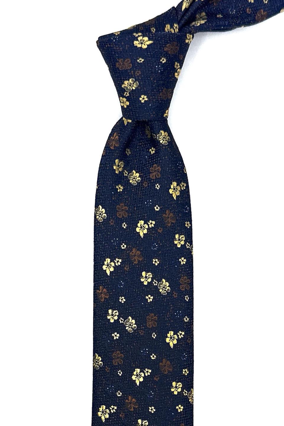 Lacivert Çiçek Desen İnce Kravat SK7938