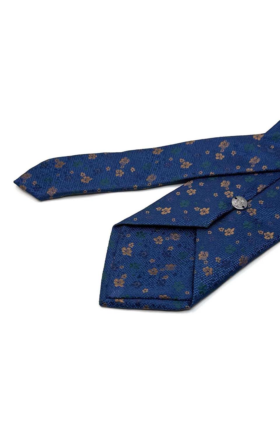 Lacivert Çiçek Desen Mendilli Klasik Kravat KK13434