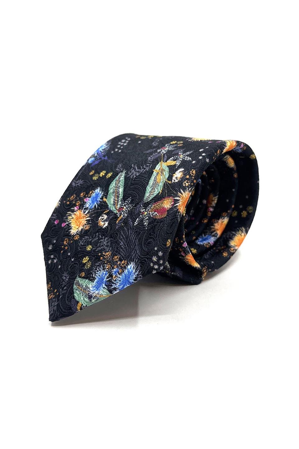 Lacivert Çiçek Desen Mendilli Klasik Kravat KK11770