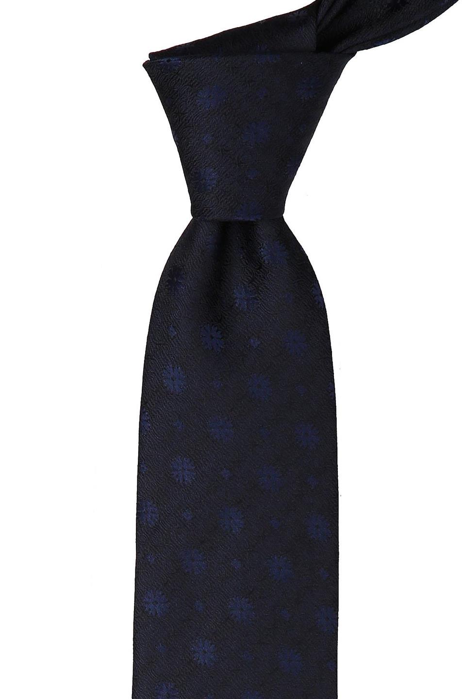 Lacivert Çiçek Desen Mendilli Klasik Kravat KK9487