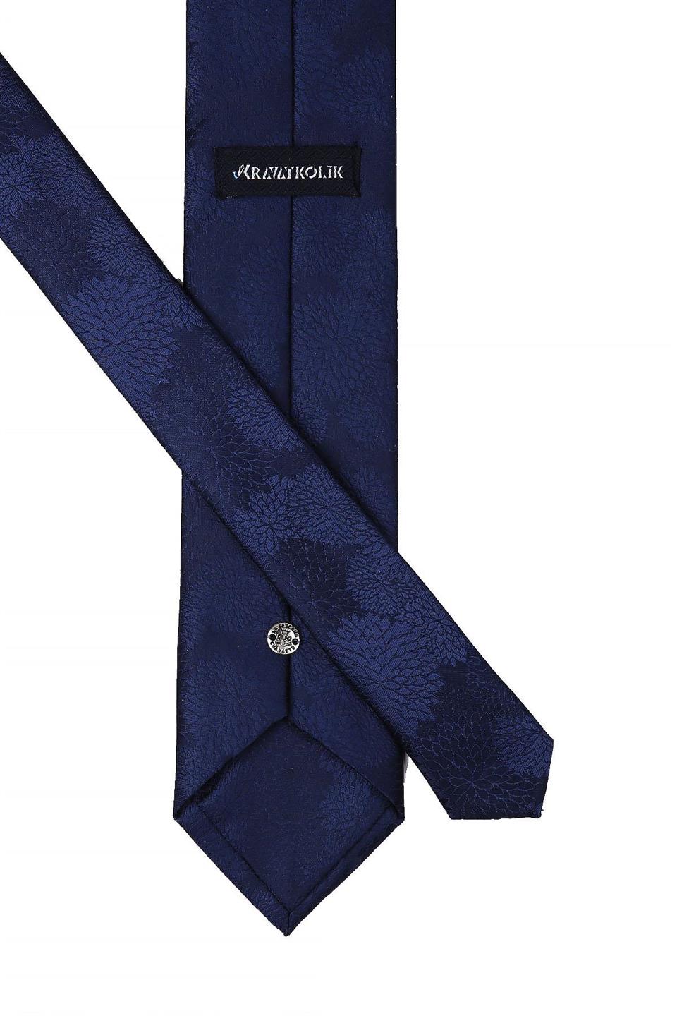 Lacivert Çiçek Desen Mendilli Klasik Kravat KK10465