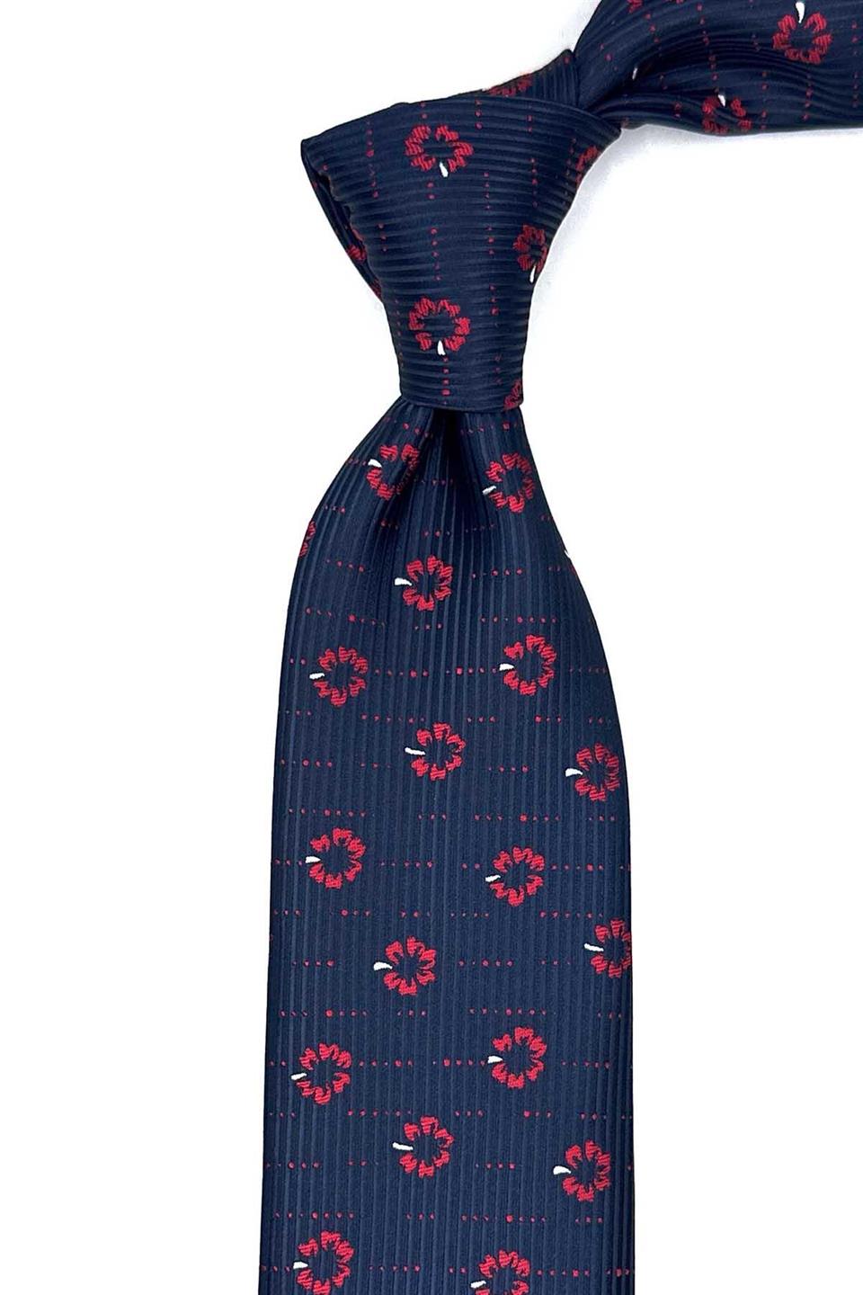 Lacivert Çiçek Desen Mendilli Klasik Kravat KK13020