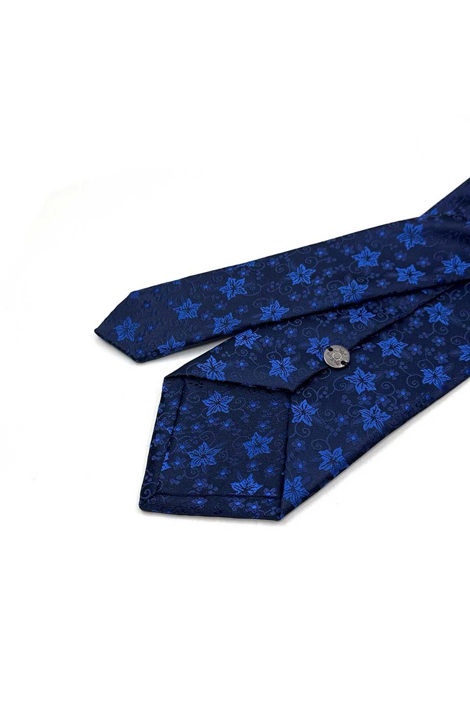 Lacivert Çiçek Desen Mendilli Klasik Kravat KK13141