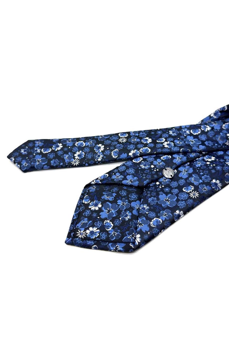 Lacivert Çiçek Desen Mendilli Klasik Kravat KK13132
