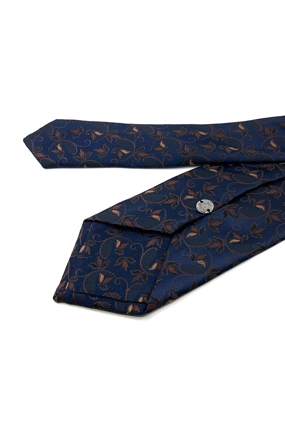 Lacivert Çiçek Desen Mendilli Klasik Kravat KK12037