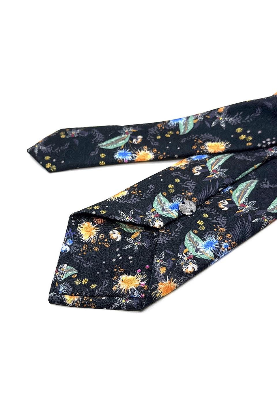 Lacivert Çiçek Desen Mendilli Klasik Kravat KK11770