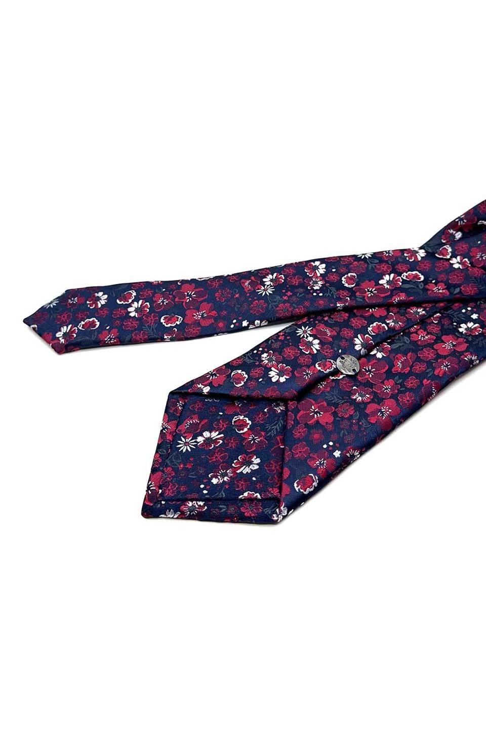 Lacivert Çiçek Desen Mendilli Klasik Kravat KK13136