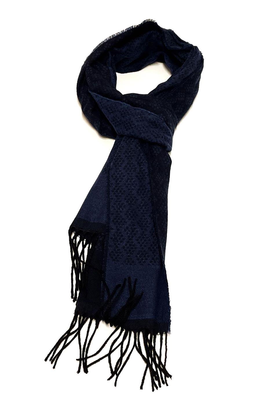 Lacivert Çift Taraflı Motif Desen Erkek Kaşkol K333