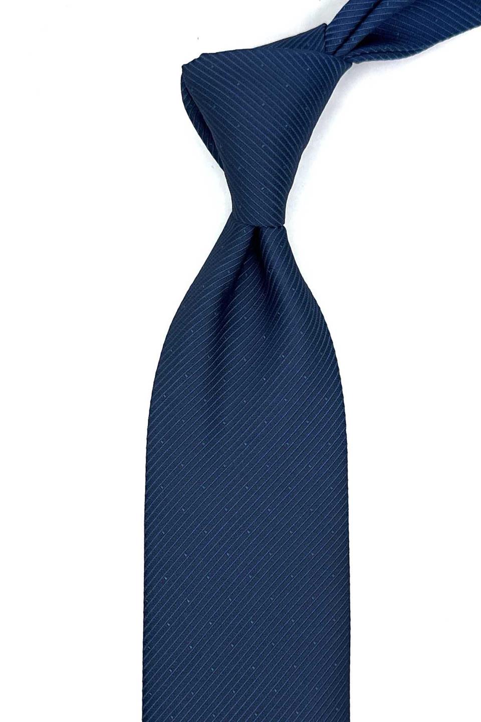 Lacivert Çizgi Desen Mendilli Klasik Kravat KK13083