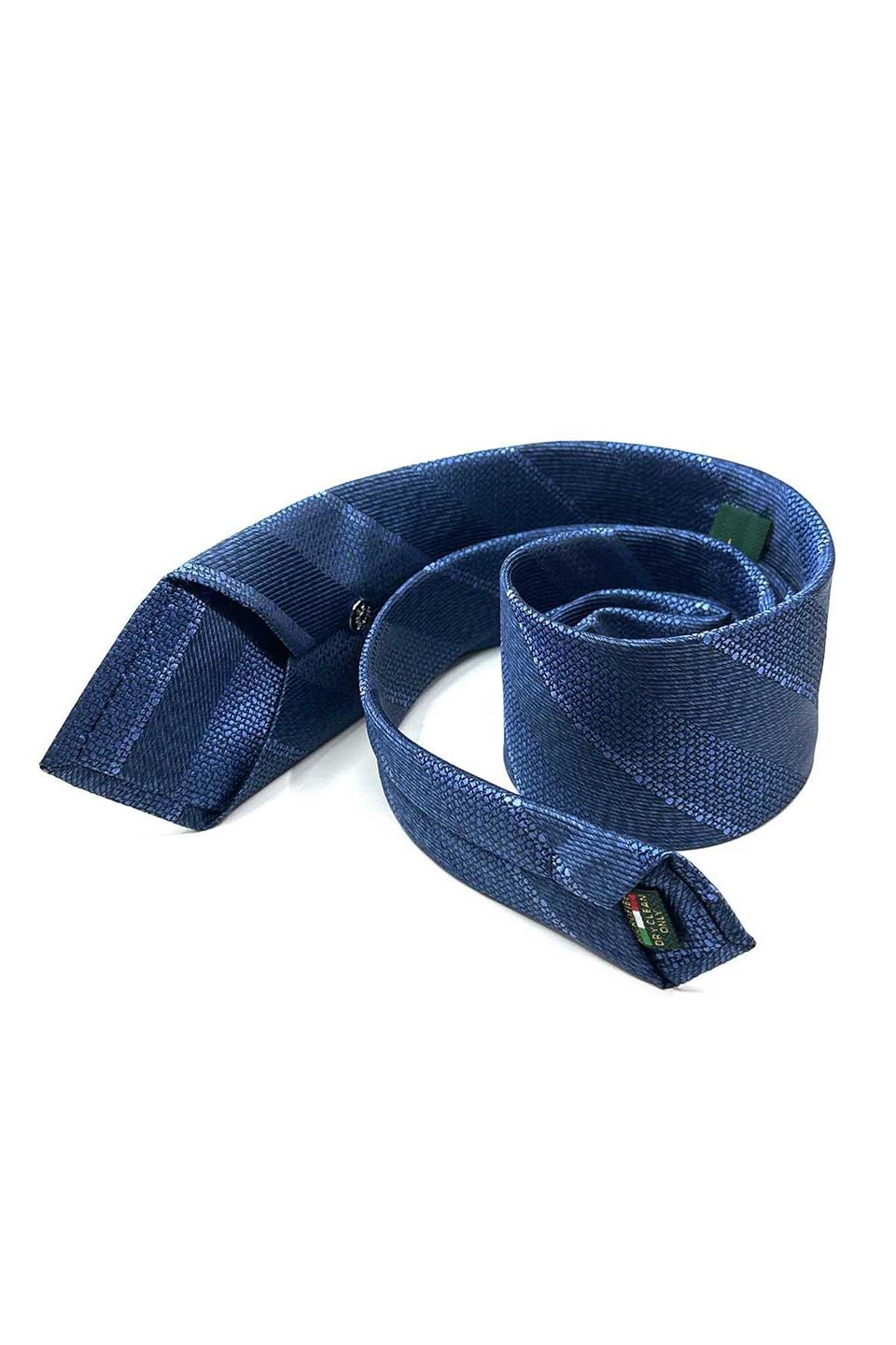 Lacivert Çizgi Desen Mendilli Klasik Kravat KK13102