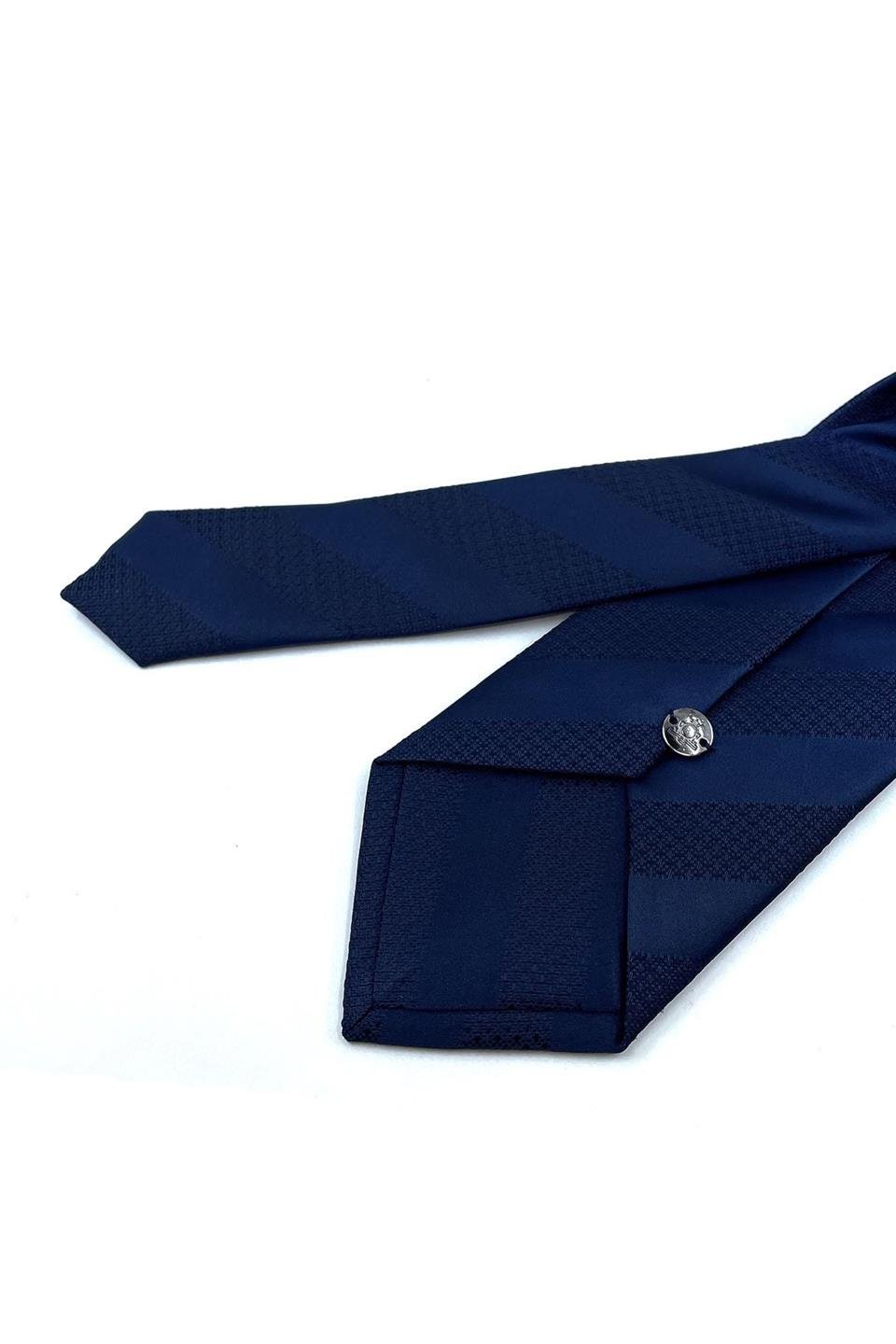 Lacivert Çizgi Desen Mendilli Klasik Kravat KK10989