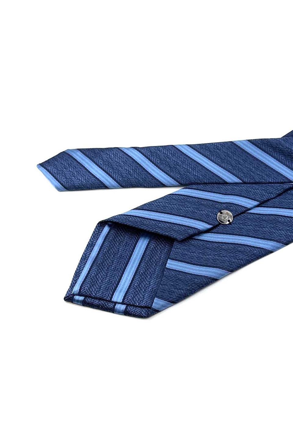 Lacivert Çizgi Desen Mendilli Klasik Kravat KK13194