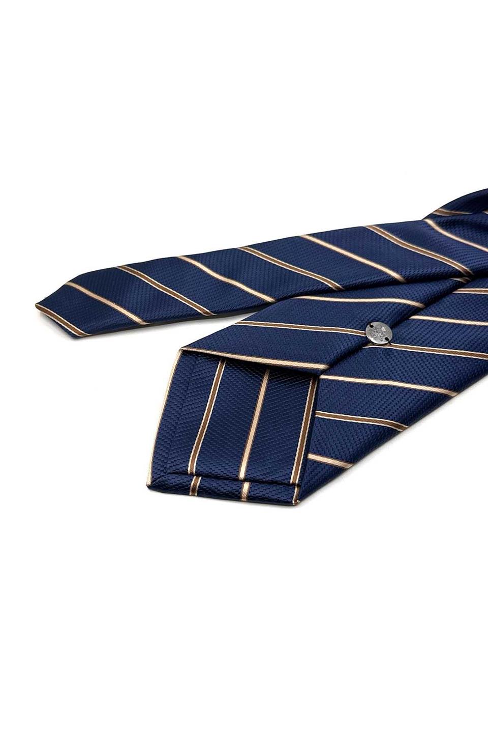 Lacivert Çizgi Desen Mendilli Klasik Kravat KK13684