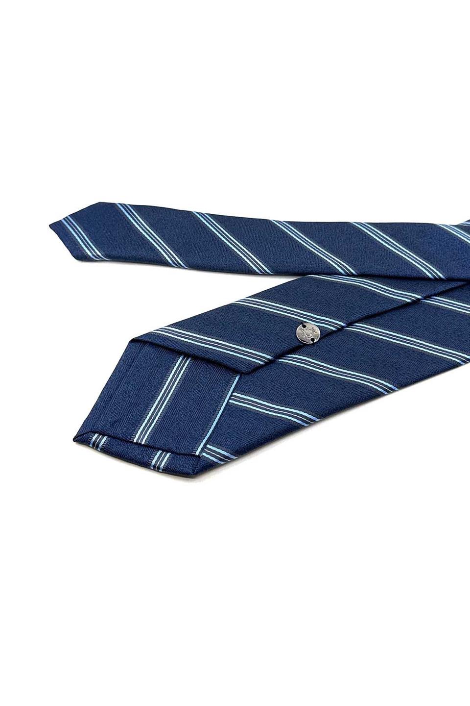 Lacivert Çizgi Desen Mendilli Klasik Kravat KK12354