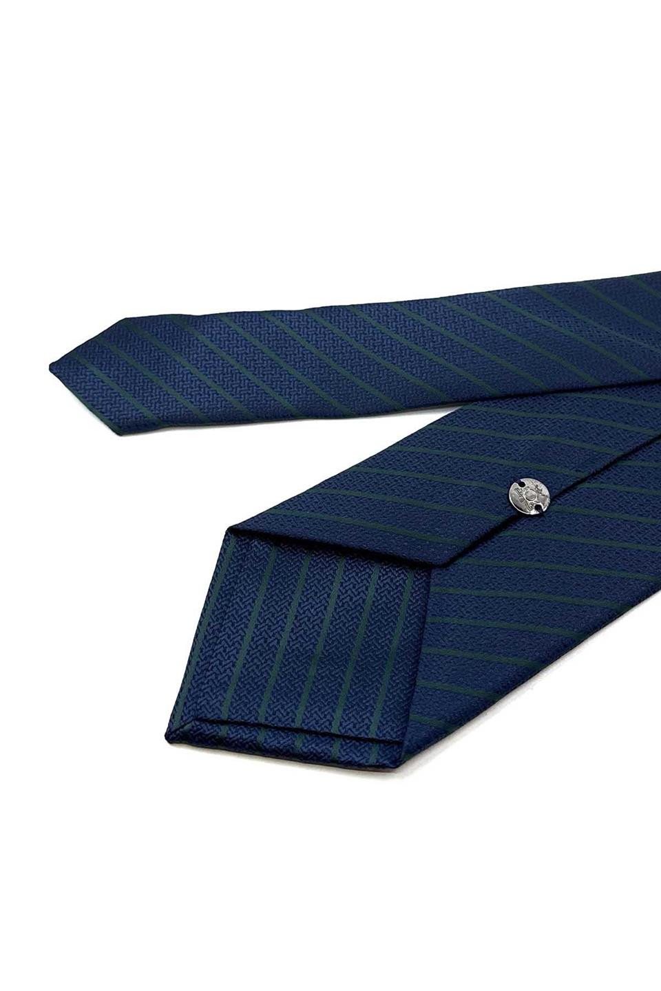 Lacivert Çizgi Desen Mendilli Klasik Kravat KK12327